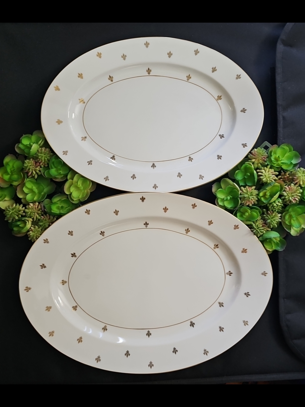 Vintage 2 - Baronet Suzette White With Gold Fleur-de-lis  Oval Serving Platters